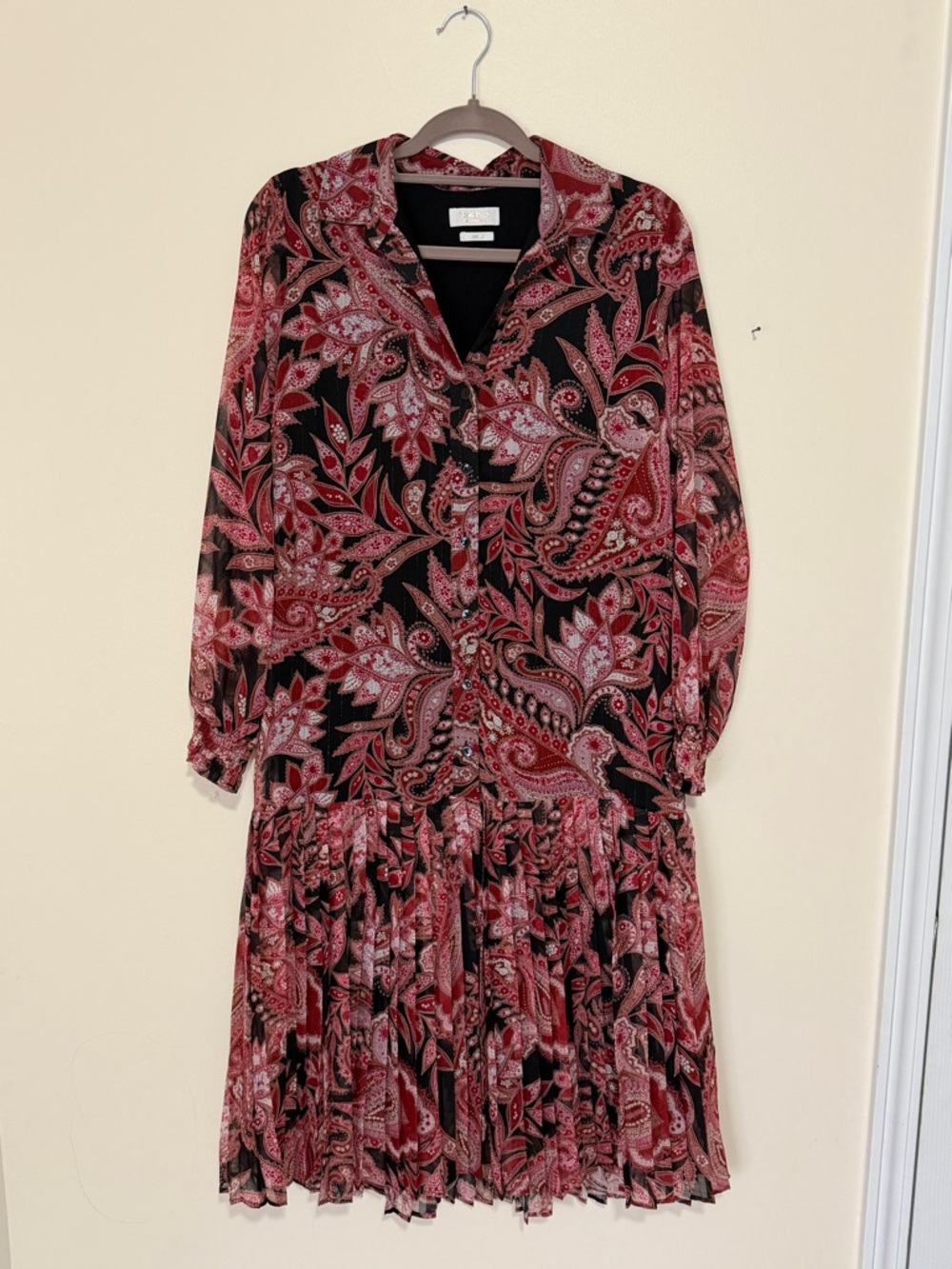Paisley Print Red Midi Shirt Dress with Tiered Skirt